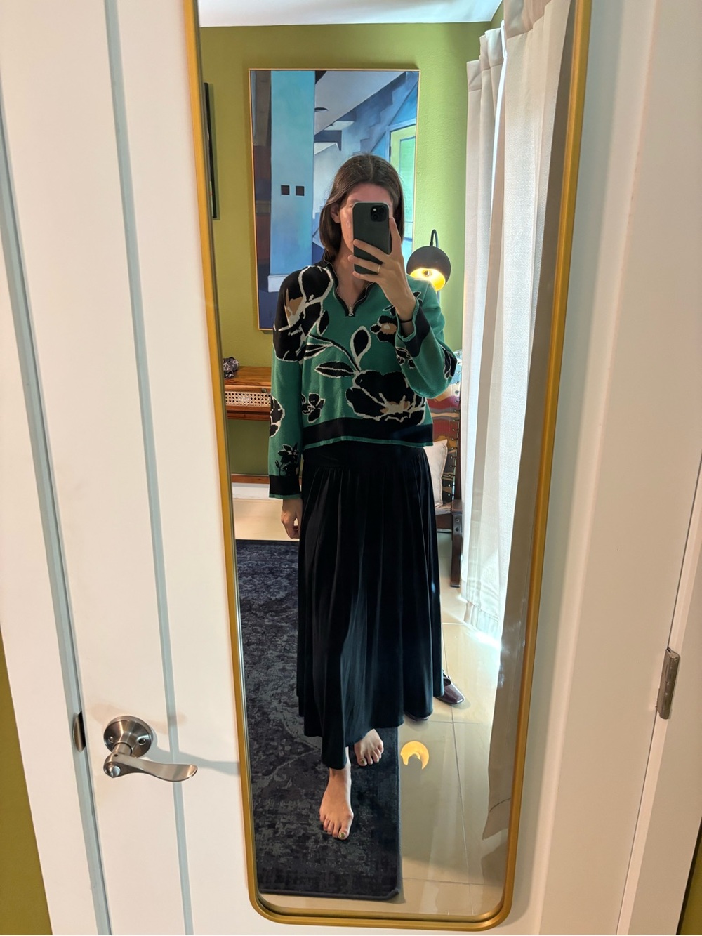 Sugarlips Green and Black Floral Knit zip up